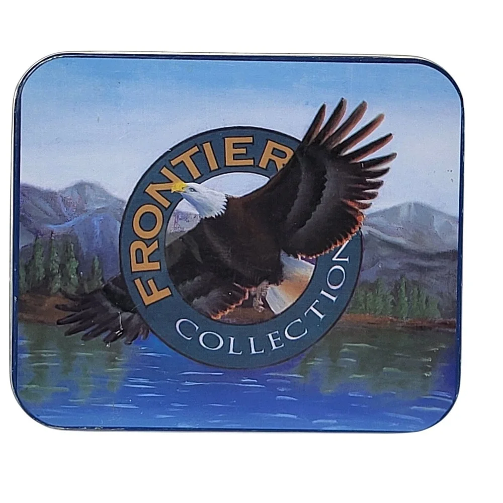 Frontier Collection Bald Eagle Mountain Lake Metal Storage Tin Trinket Box Blue*
